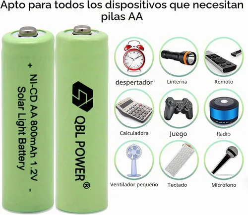 Vista 4 de QBLPOWER Ni-CD AA 800mAh 1.2V batería recargable para luces solares al aire libre lámpara jardín patio césped (8 piezas)