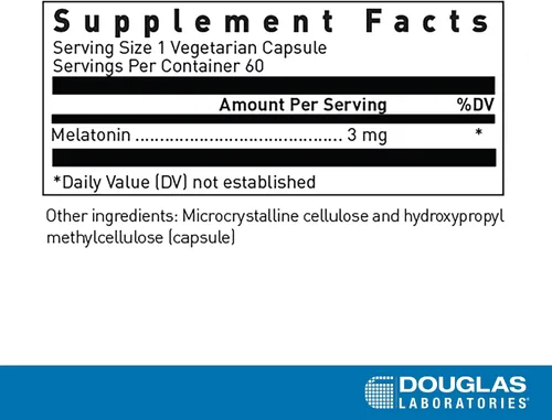 Vista 2 de Douglas Laboratories Melatonina 3 mg Apoya los ciclos de sueño/vigilia 60 cápsulas