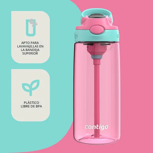 Vista 6 de Contigo Aubrey - Botella de agua para niños, paquete de 2, 20 onzas, azalea/jade y frambuesa azul. Azalea, tapa a prueba de derrames, apta