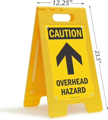 Vista 3 de SmartSign Letrero plegable con flecha ascendente "Caution - Overhead Hazard", plástico de 25 x 12 pulgadas