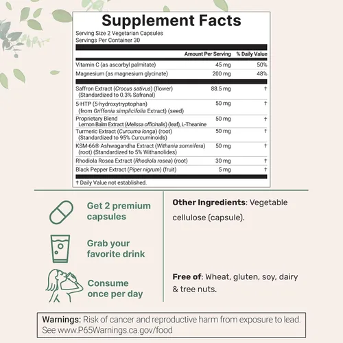 Vista 2 de Micro Ingredients Saffron+ Advanced Supplements, 60 cápsulas vegetarianas – 10 en 1 con extracto de azafrán, vitamina C soluble en grasa de alta