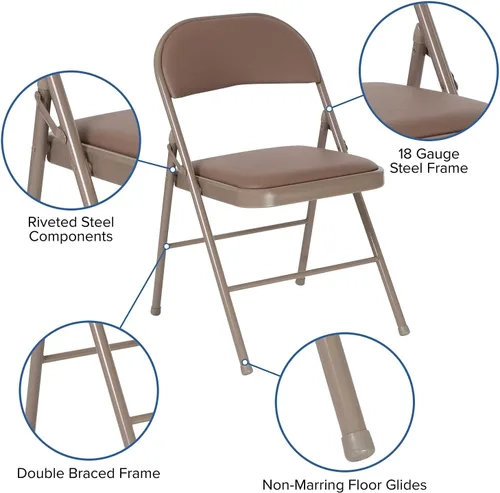 Vista 5 de Flash Furniture Silla plegable de vinilo beige con doble refuerzo de la serie HERCULES