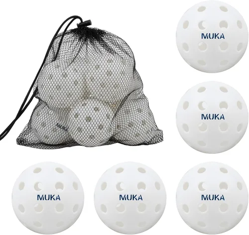 Vista 10 de Muka Paquete de 10 bolas de pickleball con bolsa de cordón, bolas de pickleball de 40 agujeros para exteriores
