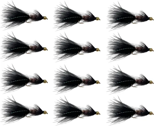 Vista 11 de Feeder Creek Woolly Bugger Moscas de pesca con mosca, 12 piezas, surtido de pesca con mosca Moscas húmedas hechas a mano para pesca con mosca