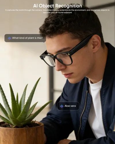 Vista 5 de Lentes inteligentes AI con cámara 4K para hombres y mujeres, gafas de cámara antivibración de 800 W con GPT de chat, grabación de video, micrófono