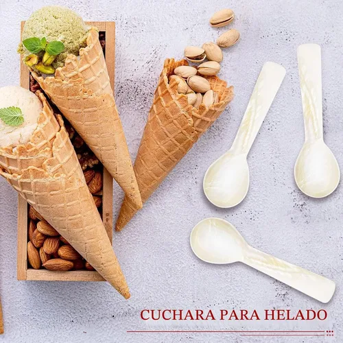 Vista 5 de Cucharas de Caviar de Nácar Cucharas MOP con Artesanía Manual con Mango Redondo para Caviar, Huevo, Helado, Sal, Servir Café, Juego de Servir