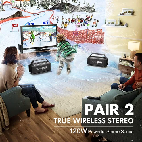 Vista 4 de W-KING Altavoces Bluetooth portátiles con subwoofer, 60 W (pico de 80 W) impermeable Bluetooth inalámbrico, graves