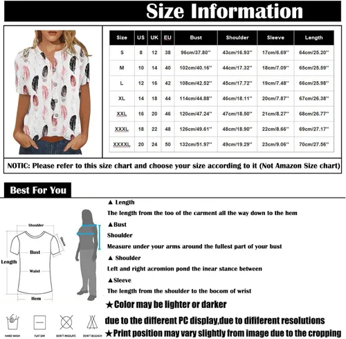 Vista 4 de Camisas de verano con botones para mujer, casual, de moda, de algodón, lino, impresas, holgada, de manga corta