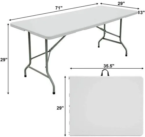 Vista 2 de Mesa plegable de plástico portátil de 6 pies, color blanco