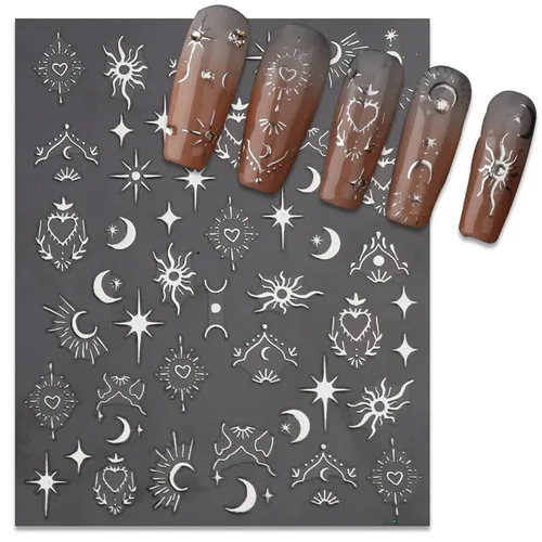 Vista 3 de TailaiMei Calcomanías para uñas de luna y estrella, para el día de San Valentín, calcomanías autoadhesivas de arte de uñas de corazón dorado