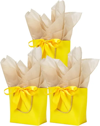 Vista 12 de Aosric Paquete de 12 bolsas de regalo negras con cinta de lazo, 7.48 x 3.54 x 7.9 pulgadas, elegante bolsa de regalo de cartulina pequeña con asas