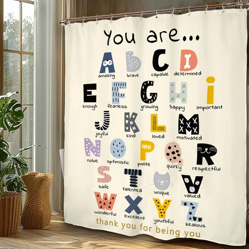 Vista 4 de Miyotaa ABC Frases Alfabéticas Juego de Cortina de Ducha 60Wx71H Pulgadas Frases Positivas Inspiradoras Motivacionales Estás Aprendiendo Cortina