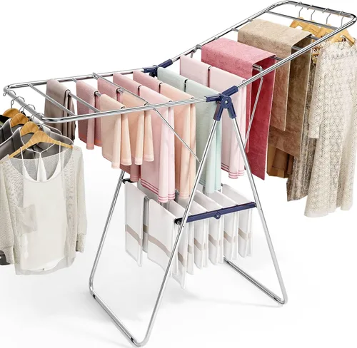 Vista 9 de APEXCHASER Perchero de Ropa, Perchero de Secado de Ropa con Altura Ajustable, Plegable con Alas de Gaviota para Lavandería, Uso