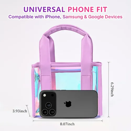 Vista 4 de Bolsa transparente para eventos de estadio, bolsa de mano para estadio para mujer, mini bolso con correa cruzada