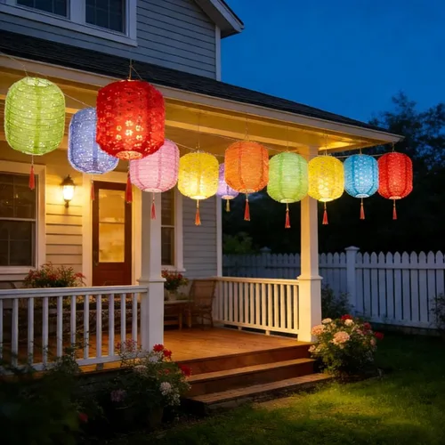 Vista 4 de Juego de 10 linternas de papel de 6 pulgadas para Año Nuevo, Festival de Primavera, San Valentín, variedad de colores con luces LED, faroles