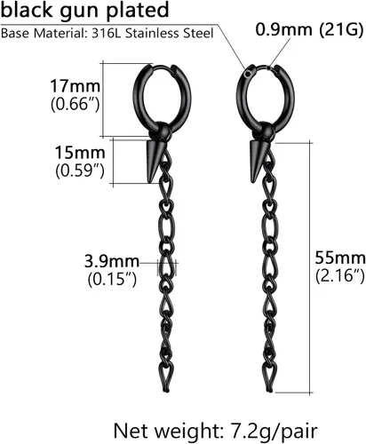 Vista 5 de Aretes colgantes de acero inoxidable para hombres y mujeres, chapados en oro de 18 quilates, aretes colgantes con bisagras, aretes de cadena larga
