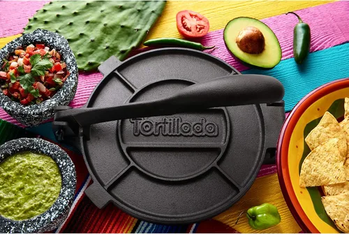Vista 7 de Tortillada - Prensa de tortilla (8 in) incl. libro electrónico y papel pergamino Prensa de tortilla de hierro fundido resistente con 50 recetas