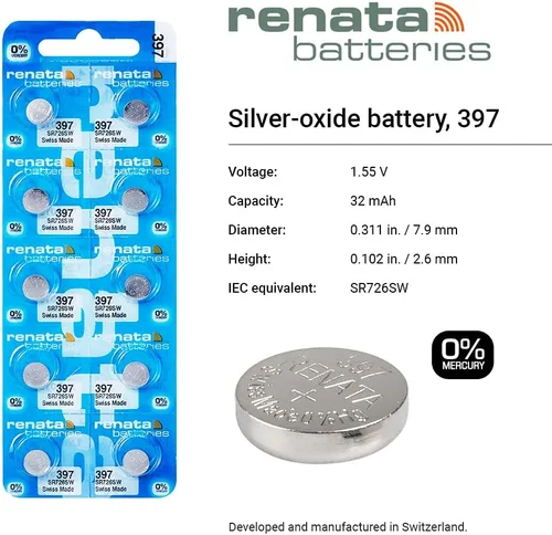 Vista 2 de Renata Batteries Batería de óxido de plata 397 0% mercurio (paquete de 5)