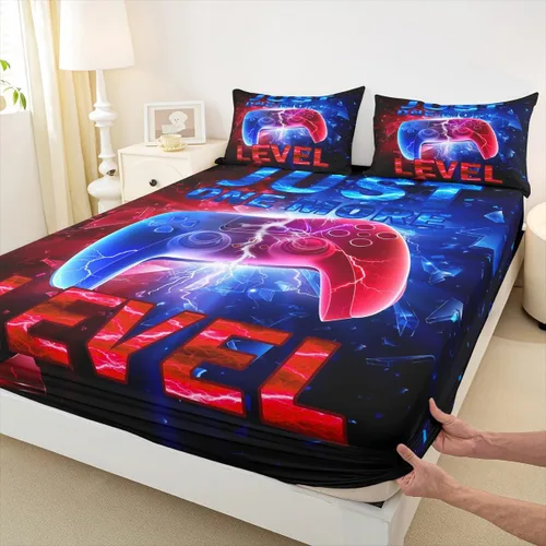 Vista 13 de Manfei Sábana bajera ajustable de dibujos animados para niños, tamaño individual, bonito juego de ropa de cama con excavadora, camión, tractor