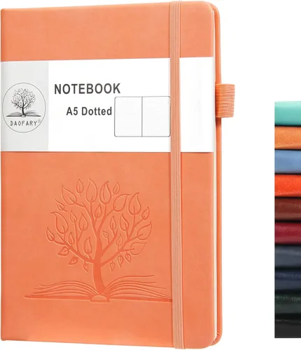 Vista 14 de Daofary Cuaderno de puntos con soporte para bolígrafo, cuaderno de cuadrícula de puntos A5 con 160 páginas, papel grueso de 2.95 oz/yd², diario