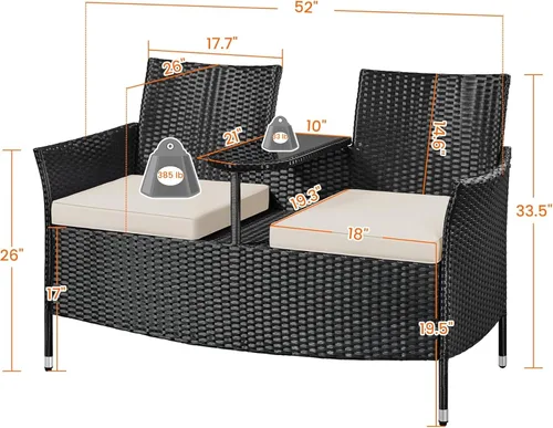 Vista 3 de Yaheetech Sofá biplaza para patio, silla doble de mimbre para exteriores