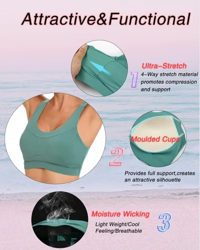 Vista 3 de RUNNING GIRL - Brasier deportivo de alto impacto para mujer, brasier de espalda cruzada, brasier de entrenamiento, brasier de yoga de línea larga