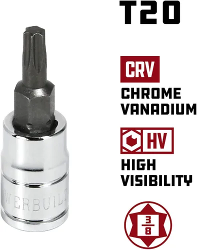 Vista 2 de Powerbuilt T-20 Star Bit Socket, unidad de 3/8 pulgadas, Torx, marca de tamaño de alta visibilidad - 648513