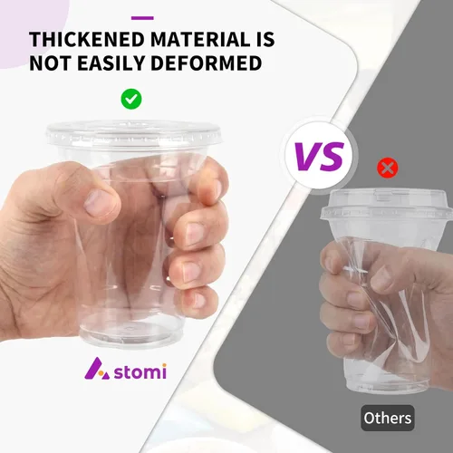 Vista 3 de Astomi Vasos de plástico desechables de 10 onzas, tazas de café helado transparentes con tapas y pajitas, vasos de plástico resistentes y seguros