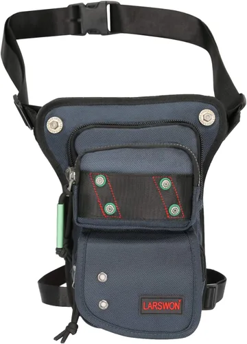 Vista 12 de Bolsa Cangurera Larswon con Ajuste en Muslo y Cintura, Riñonera Táctica, Bolsa para Motocicleta Impermeable A- Verde Ejército
