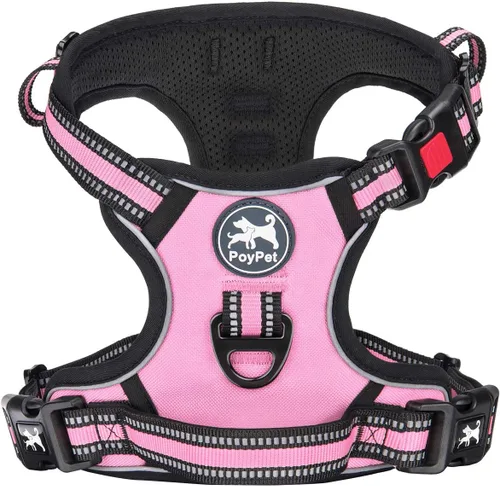Vista 7 de PoyPet - Arnés de perro sin tirones, arnés reflectante con 2 clips delanteros y traseros y asa de fácil control para perros pequeños, medianos