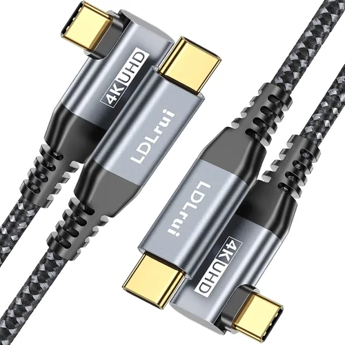 Vista 27 de LDLrui Cable de monitor USB C, pantalla 4K 60HZ, ángulo recto de 1 pie, transferencia de datos de 20 Gbps, carga de 100 W, cable de video USB 3.2