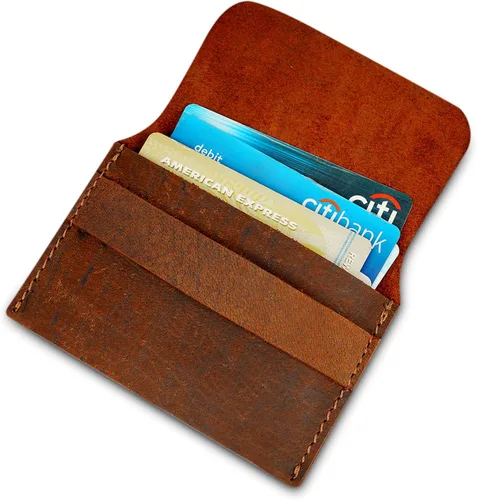 Vista 2 de CestAntiQ, Tarjetero de cuero Tarjetero de piel envejecida Cartera de tarjeta de crédito para hombres o mujeres para tu bolsillo o bolso marrón