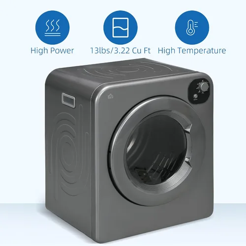 Vista 15 de HOMCOM - Secadora de ropa portátil, secadora de ropa compacta de 120V 1300W con secado inteligente, tambor de acero inoxidable de 3.2 pies cúbicos