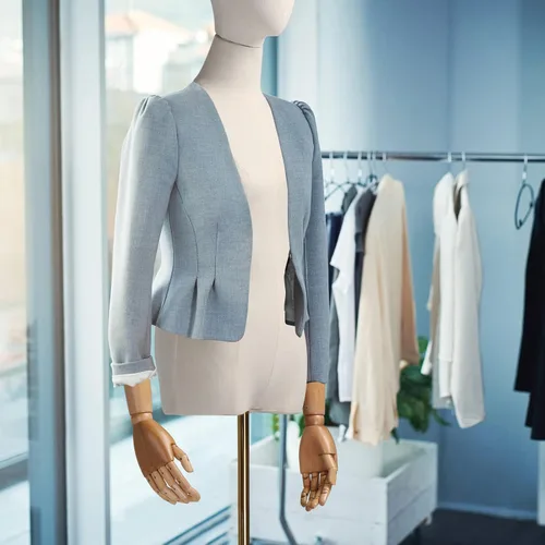 Vista 6 de Bonnlo Forma de vestido femenino con cabeza y brazos de madera posables, cuerpo de torse de maniquí con base de metal altura ajustable