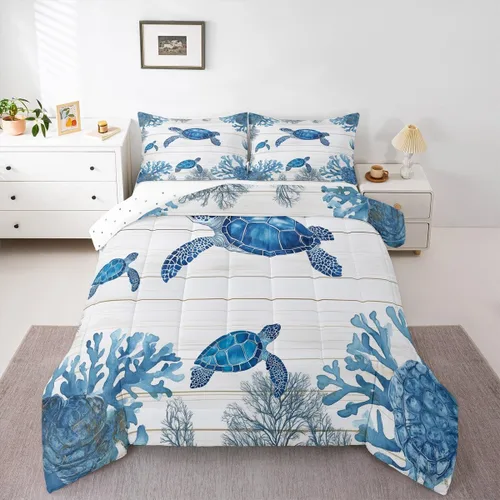 Vista 15 de Erosebridal Edredón náutico costero, juego de ropa de cama y colecciones de playa de verano, estilo clásico, edredón de plumón oceánico