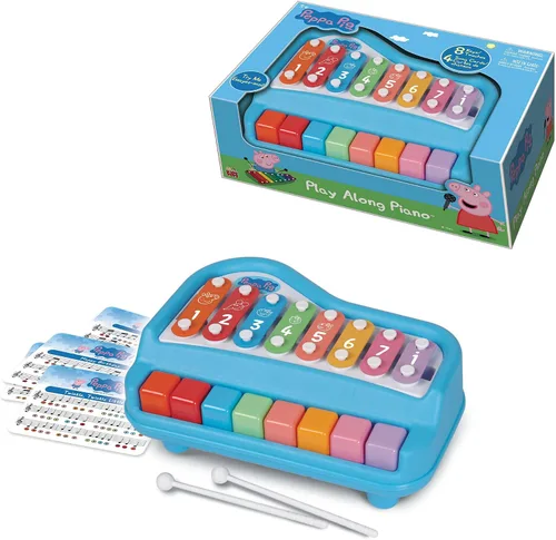 Vista 5 de Peppa Pig: Piano Play Along - Paino y xilófono 2 en 1, 8 notas y llaves, incluye: 4 tarjetas de canciones y 2 mazos, juguetes educativos de música