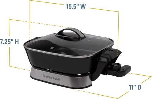 Vista 15 de West Bend Sartén eléctrica de 11 x 11 pulgadas con Diamond Shield cerámica antiadherente, base plegable extraíble, tapa de vidrio templado