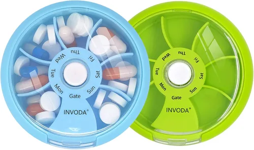 Vista 21 de 12 PIEZAS INVODA - Organizador semanal de pastillas con 7 compartimentos, pastillero giratorio para medicación diaria y vitaminas - Estuche portátil