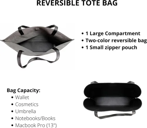 Vista 4 de Elegante bolso de mano reversible H1842 Negro/Gris