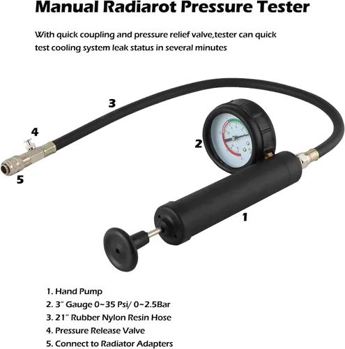 Vista 3 de Kit de probador de presión de refrigerante DKwoeshg, bomba de prueba de presión de radiador universal con adaptadores, detector de fugas del sistema