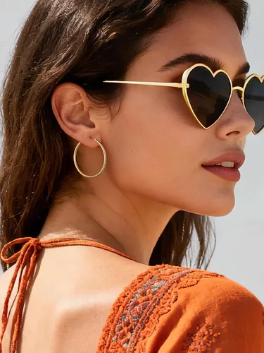 Vista 3 de ChicSilver Aretes de aro de plata de ley para mujer, aros de plata de ley 14k dorado