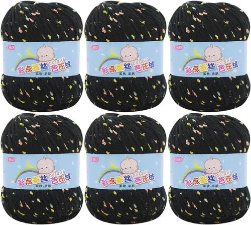 Vista 26 de Paquete de 6 hilos de ganchillo de algodón colorido para tejer suéter súper suave para mantas de bebé y ropa, sombrero, bufanda, 10.58 oz