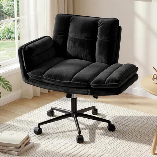 Vista 9 de Silla cruzada con ruedas, silla de oficina ergonómica con reposabrazos abatibles para mascotas, silla de tocador para dormitorio, sala de maquillaje