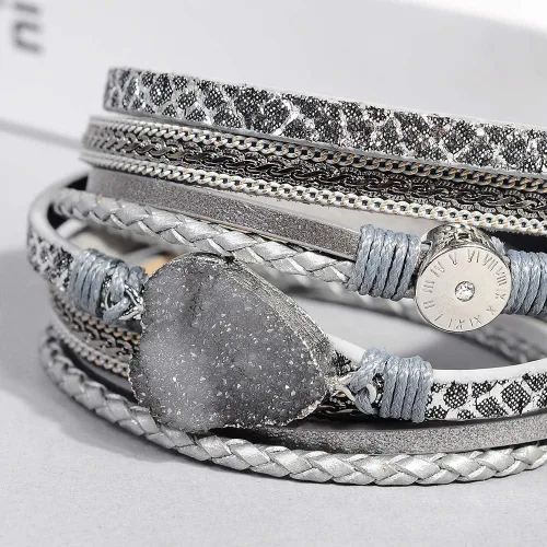 Vista 4 de Artilady Leather Wrap Bracelets for Women - Pearl Bracelets Handmade Clasp Bangle Bracelet with Beads Jewelry Gift for Women and Mother