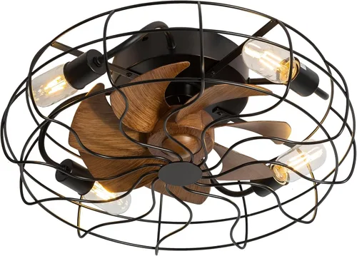 Vista 2 de Ventilador de techo industrial enjaulado negro de 19 pulgadas con luces y control remoto (7 cuchillas)