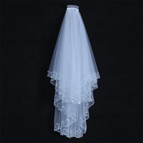 Vista 5 de FIXRIMCH Velos de boda para cubrir la cara, velo de tul 2T con cuentas para despedida de soltera, blanco