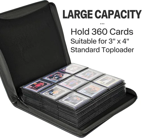 Vista 11 de Carpeta TopLoader de 9 bolsillos, con capacidad para 360 estuches rígidos de 3 x 4 pulgadas, carpeta de colección de tarjetas, 20 páginas de doble
