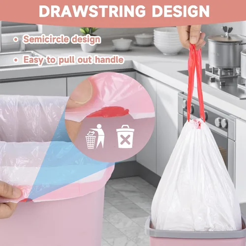 Vista 4 de Magesh - Bolsas de basura de 1.2 galones con cordón para baño, 125 unidades, mini bolsa de basura pequeña, sin perfume, de plástico grueso y fuerte