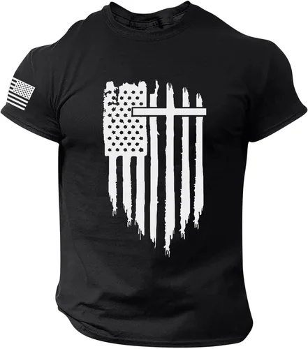Vista 2 de Camiseta básica para hombre del 4 de julio con estampado de bandera americana, cuello redondo, camiseta clásica de manga corta para hombre, blusa