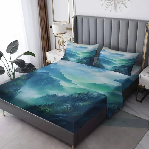 Vista 9 de Juego de sábanas de tamaño individual – Juego de sábanas de bosque de montaña, sábanas y fundas de almohada, microfibra suave, bolsillo profundo